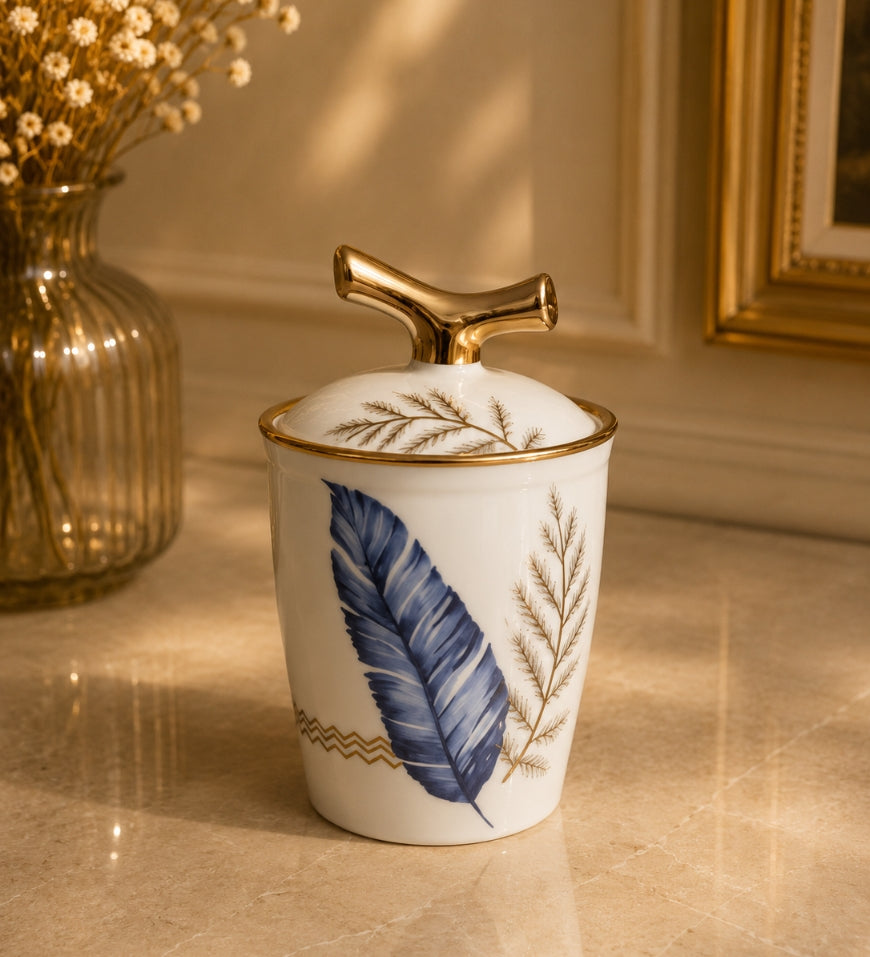 Azure Feather Ceramic Jar