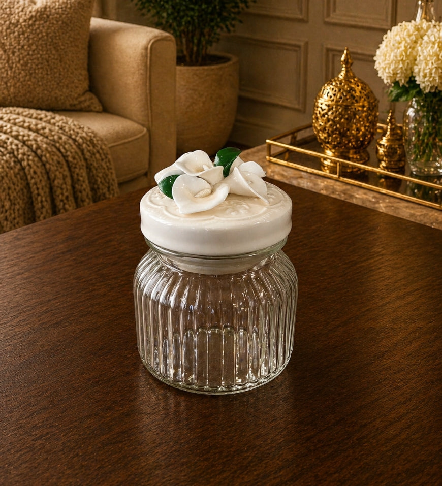 Floral Decorative Glass Bottle Jar