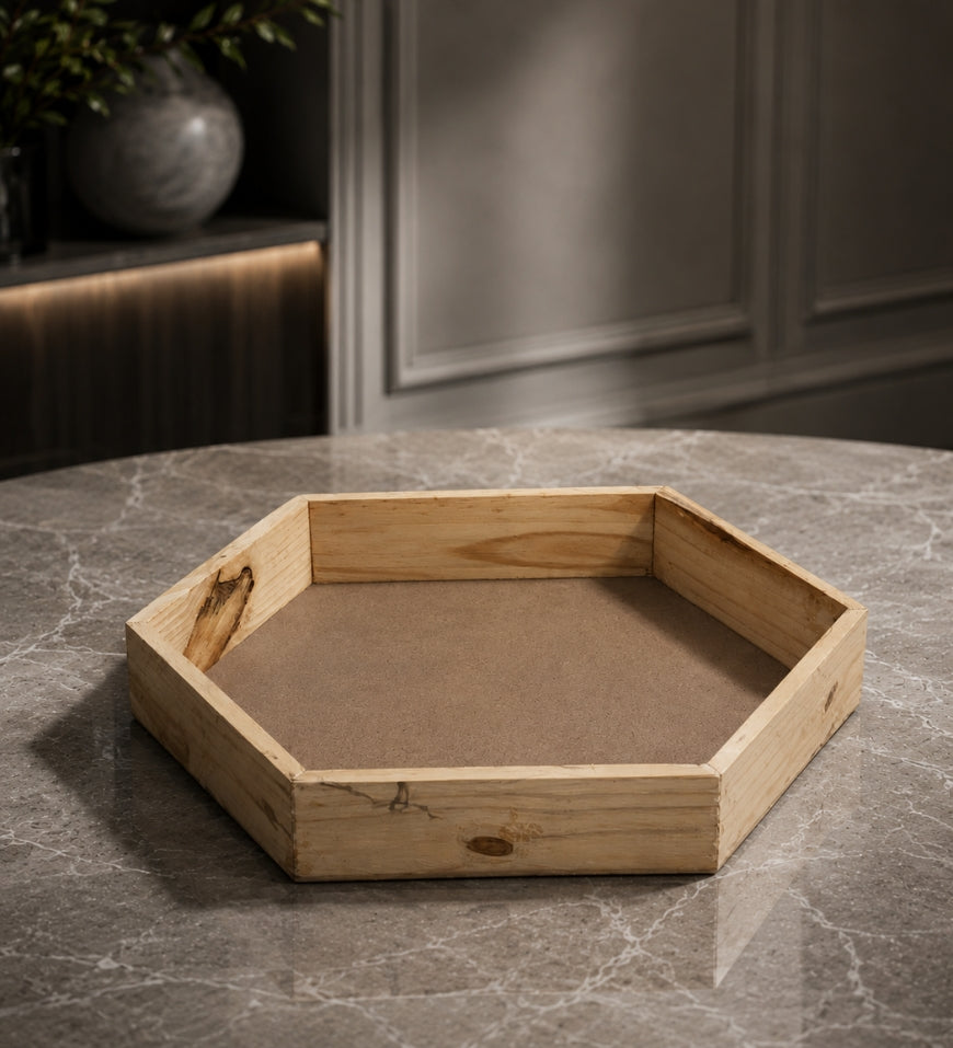 Hexagon Wooden Display Tray