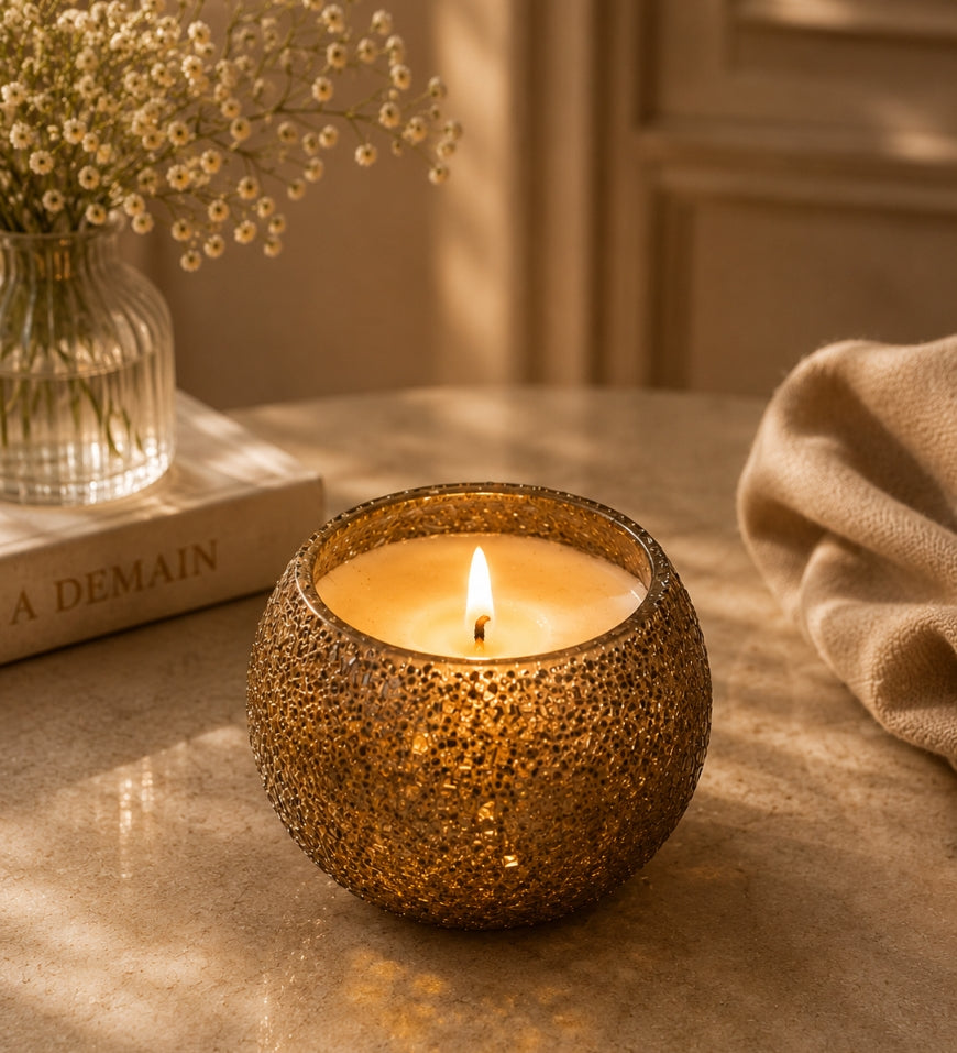 Gold Textured Glass Candle