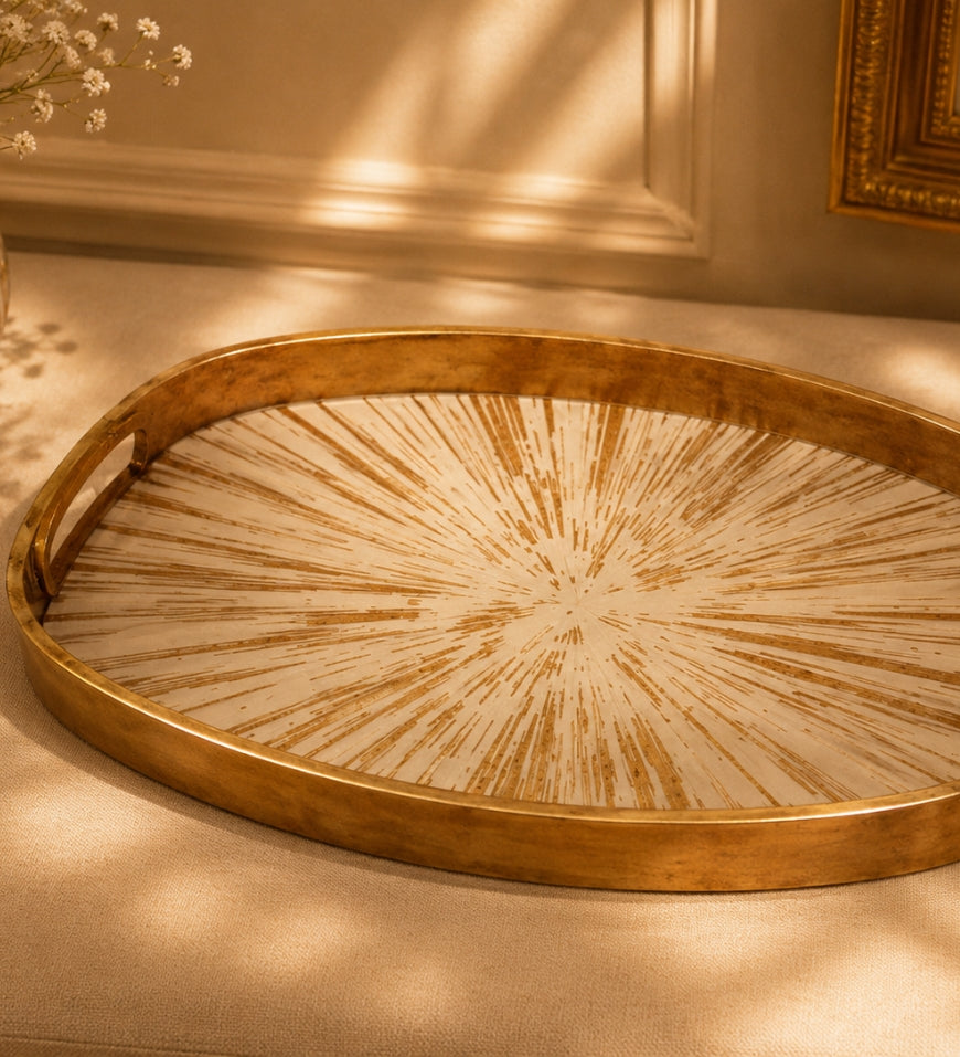 Golden Sunburst Glass Tray