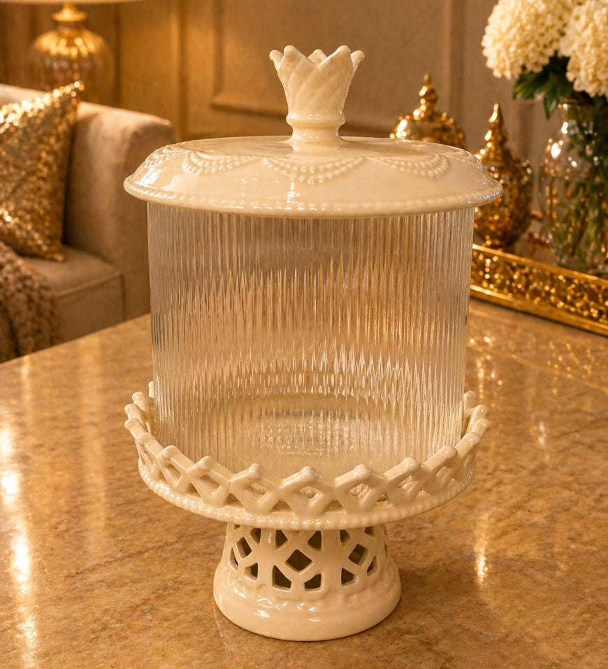 Vintage-Inspired Ribbed Glass Jar