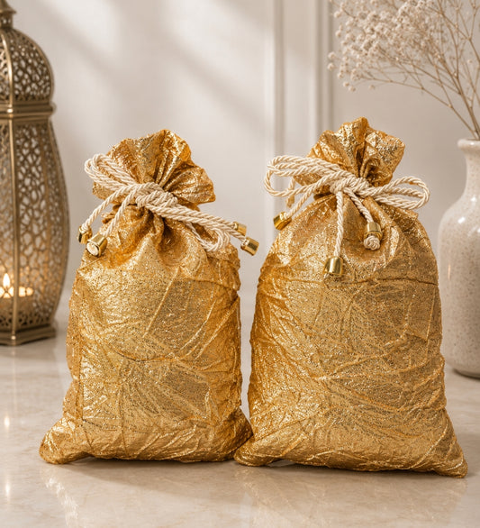 Champagne Gold Imported Crinkle Tissue Potli Bag