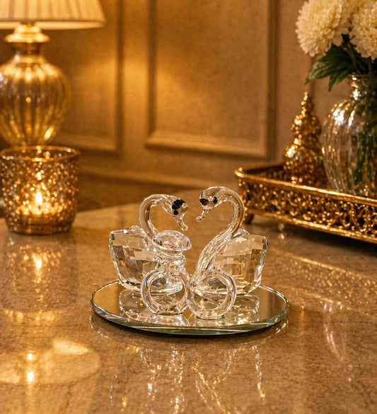 Elegant Crystal Swan Duo on Mirrored Base