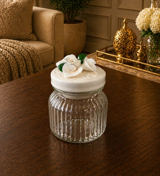 Floral Decorative Glass Bottle Jar