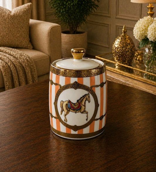 Horse Print Ceramic Jar