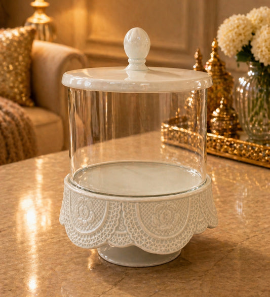 Luxury Scalloped Lace Ceramic & Glass Decorative Jar