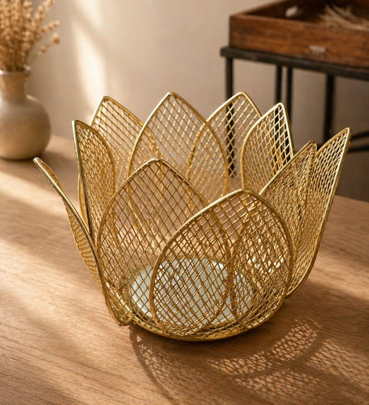 Mesh Gold Lotus Candle Holder