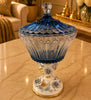 Royal Blue Glass Decorative Dome Jar with Floral Base