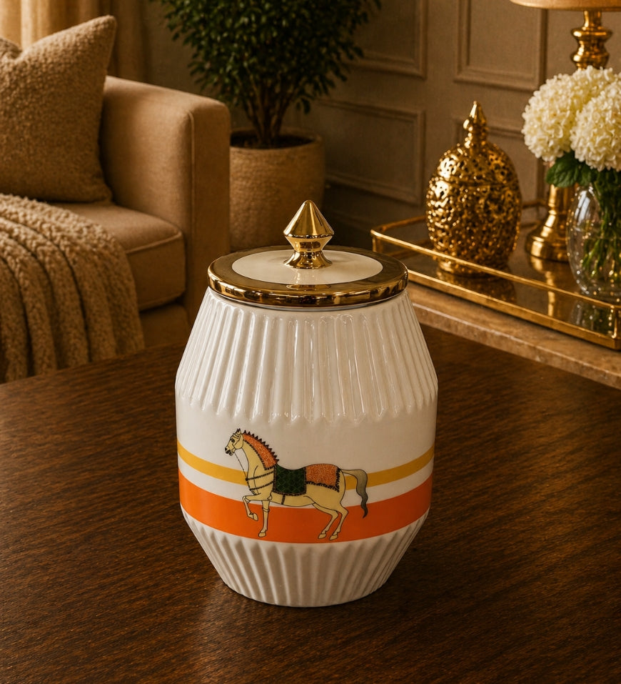 Royal Horse Ceramic Jar with Lid