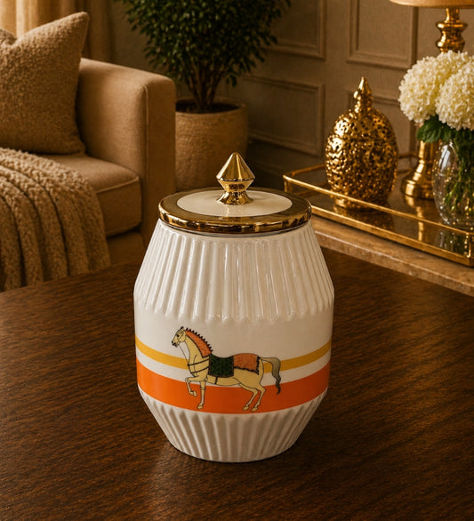 Royal Horse Ceramic Jar with Lid