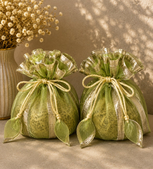 Silver Border Organza Potli Bag