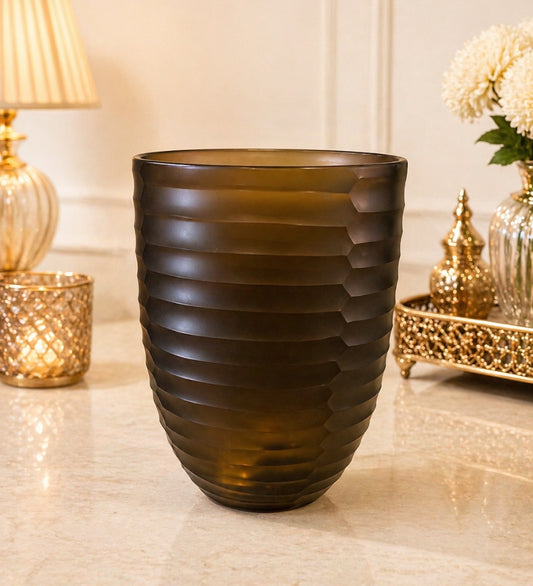 Smoky Amber Ribbed Glass Vase