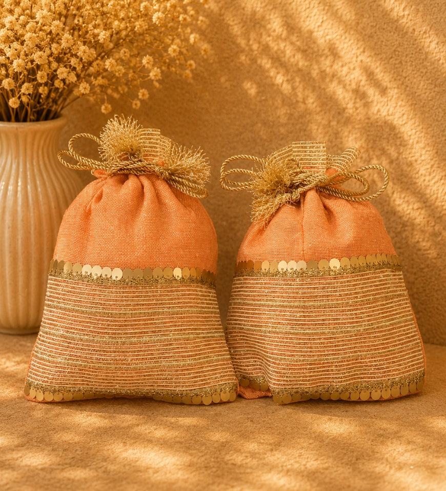 Orange Jute Potli Bag