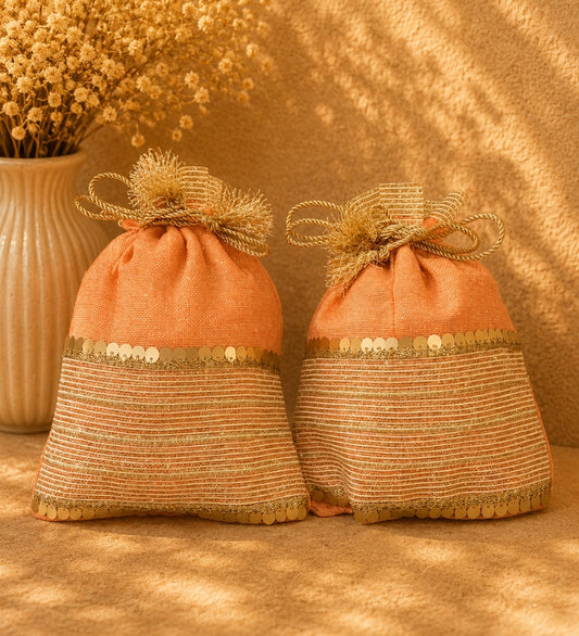 Orange Jute Potli Bag