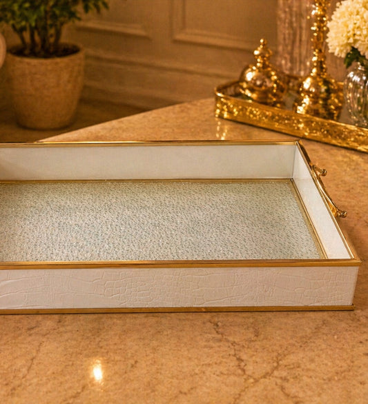 Glass Serving Tray with Golden Border
