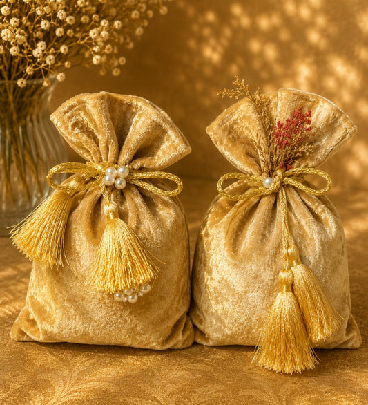 Beige Suede Potli Bag