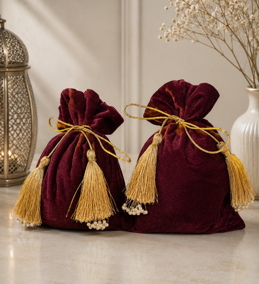 Maroon Suede Potli Bag