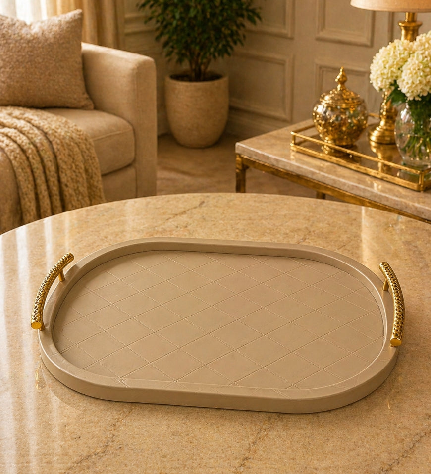 Beige Leatherette Serving Tray