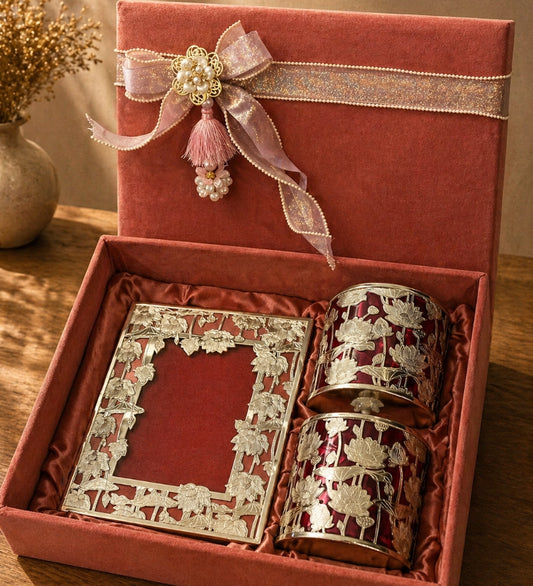 Velvet Pink Gift Box with 2 Jars & Decorative Frame