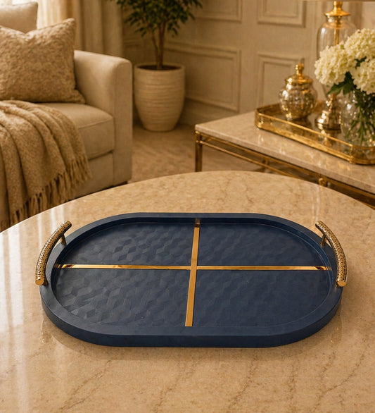 Royal Blue Leatherette Serving Tray