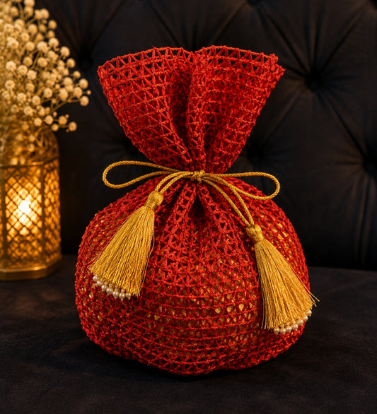 Raffia Pink Potli Bag