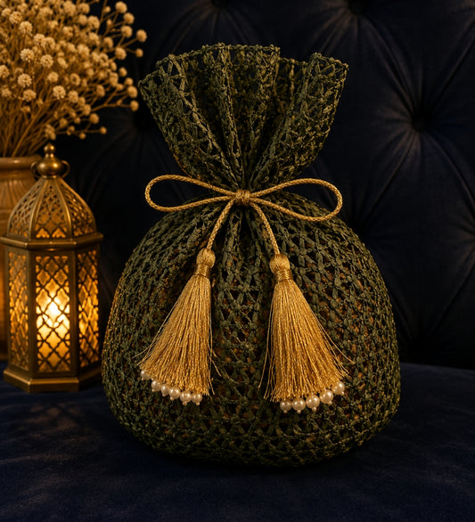 Raffia Green Potli Bag