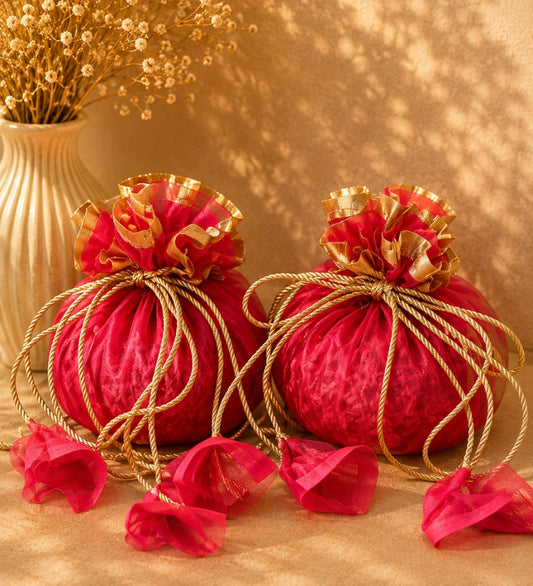 Red Round Organza Potli Bag