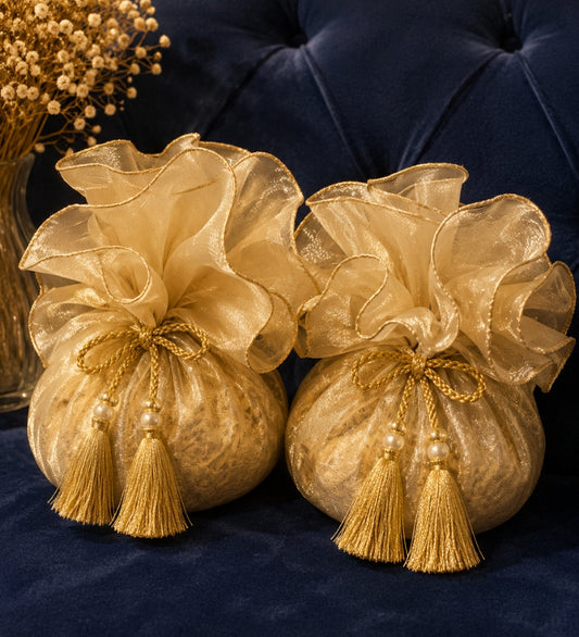 Golden Round Organza Potli Bag