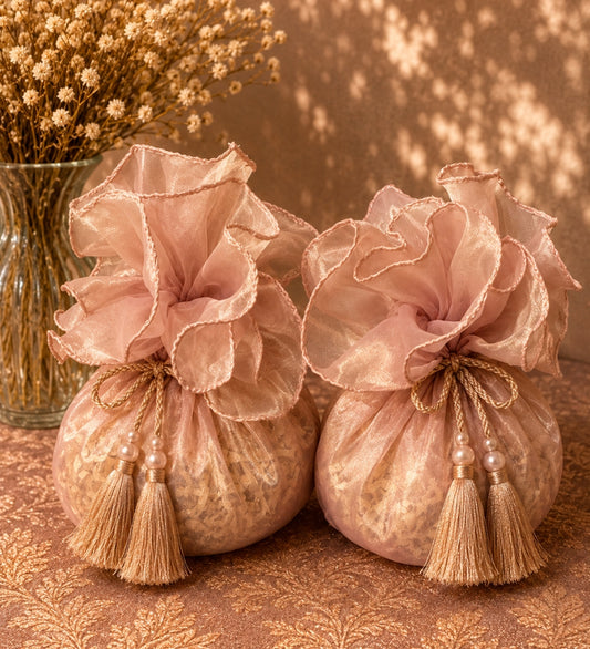 Blush Pink Round Organza Potli Bag with Tassels