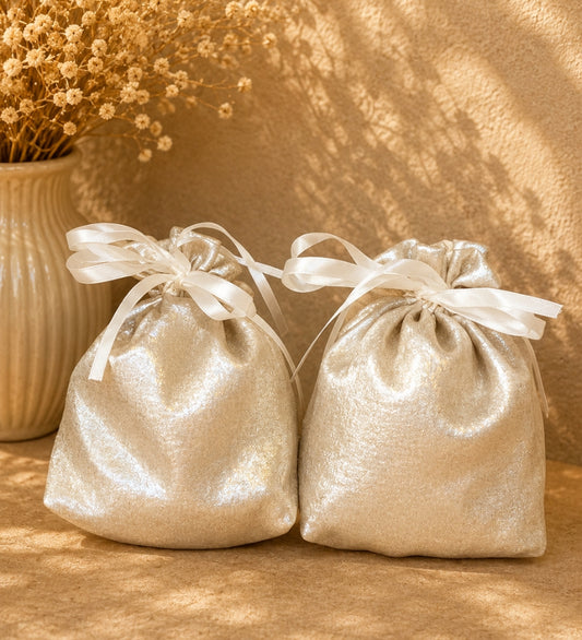 Champagne Crepe Potli Bag with Satin Ribbon Closure