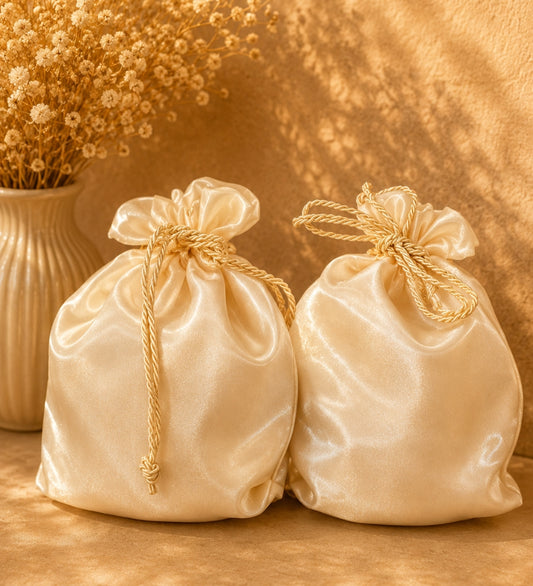 Ivory Satin Crepe Potli Bag with Twisted Cord Closure