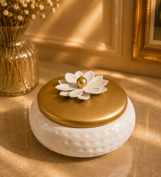 Metal Storage Jar with Golden Lid