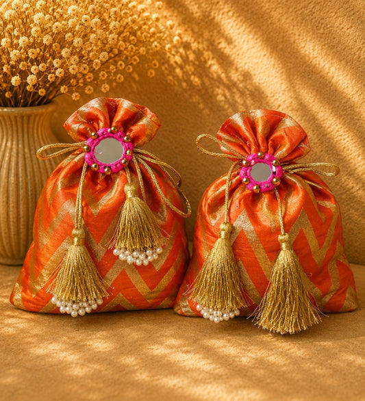Dark Orange Brocade Potli Bag