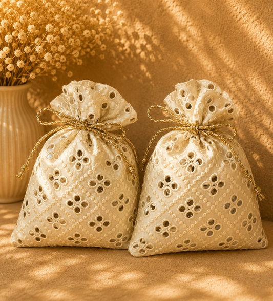 White Brocade Potli Bag