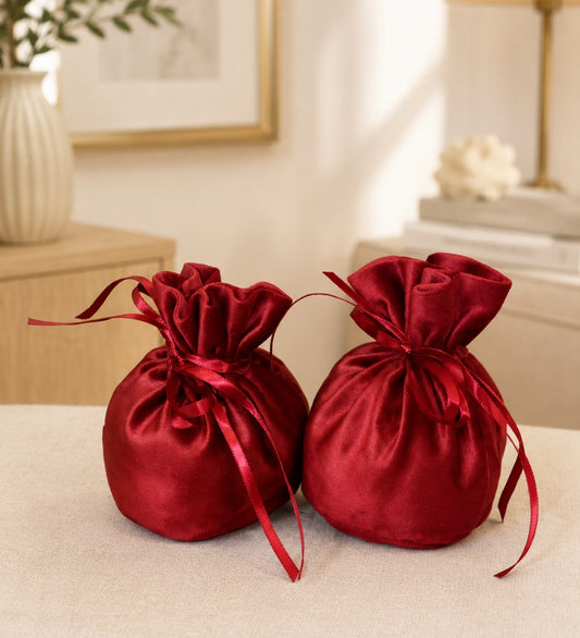 Red Small Suede Potli Bag