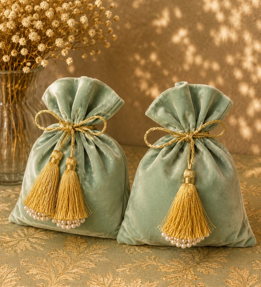 Aqua Blue Suede Potli Bag