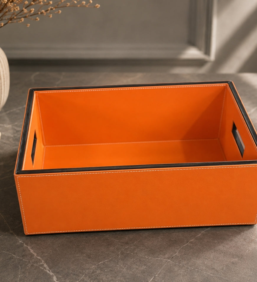 Luxury Orange Leather Basket