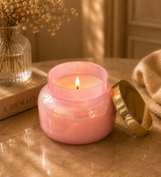 Pink Glass Candle