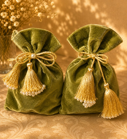 Green Suede Potli Bag