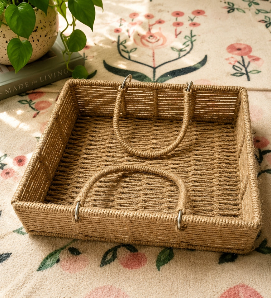 Square Macramé Basket with Handle